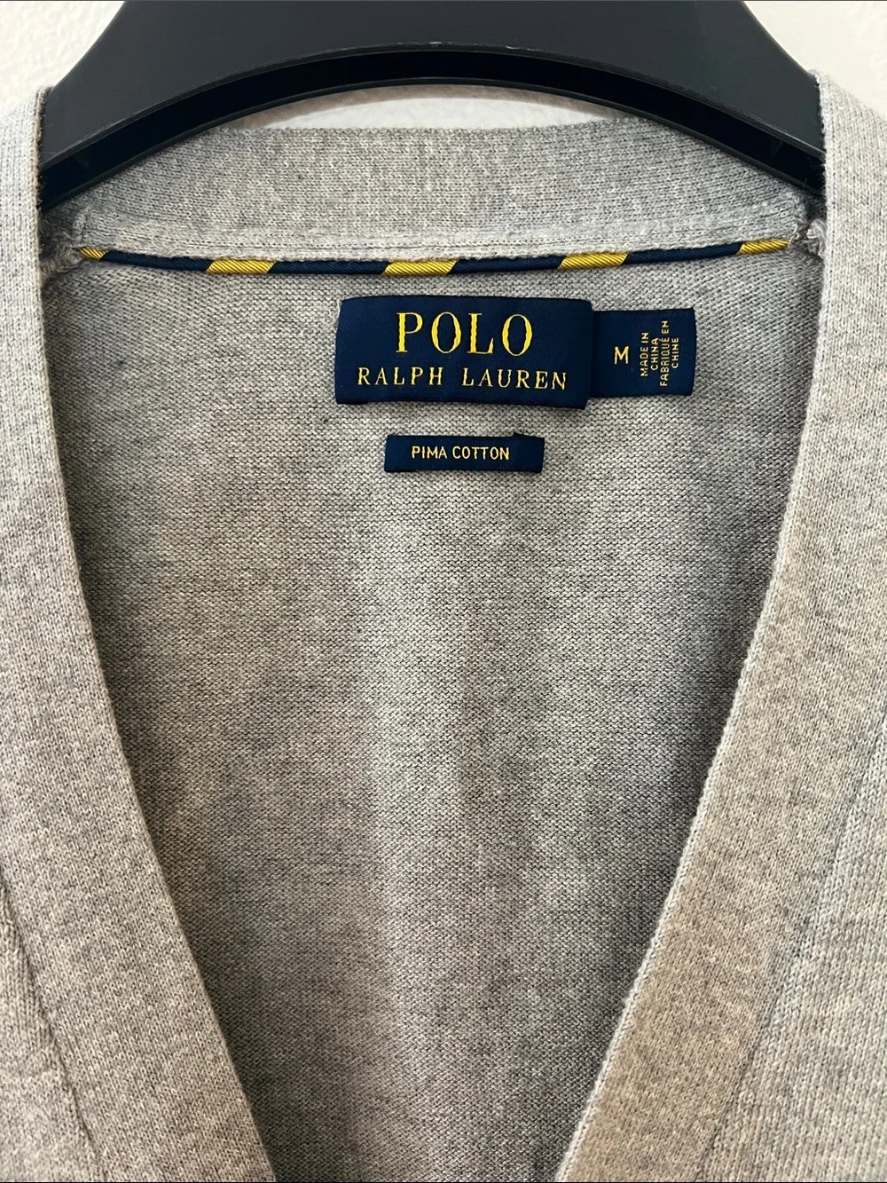Vintage Y2K Polo Ralph Lauren Gray V-Neck knitted Cardigan Polo Logo knit sz M